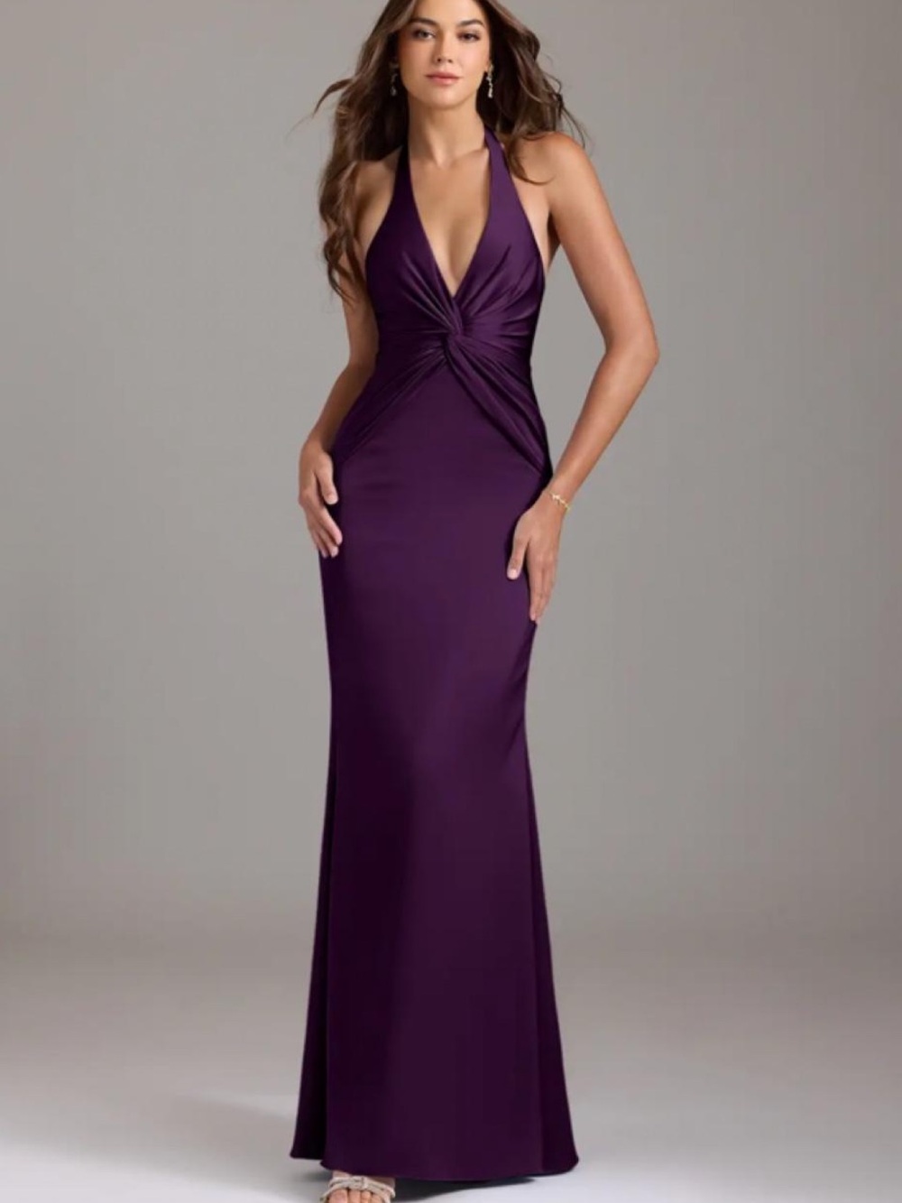 Azazie Valerie Mermaid Pleated Dress in Grape Stretch Satin Size A8